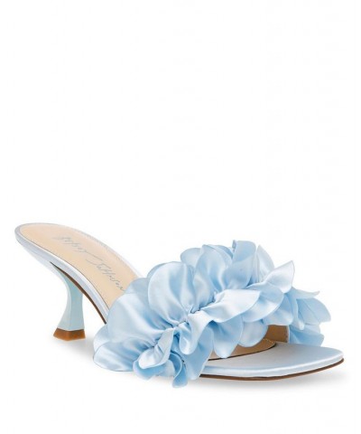 Women's Kimi Heels with Satin Ruffle Pumps Blue $59.34 Shoes