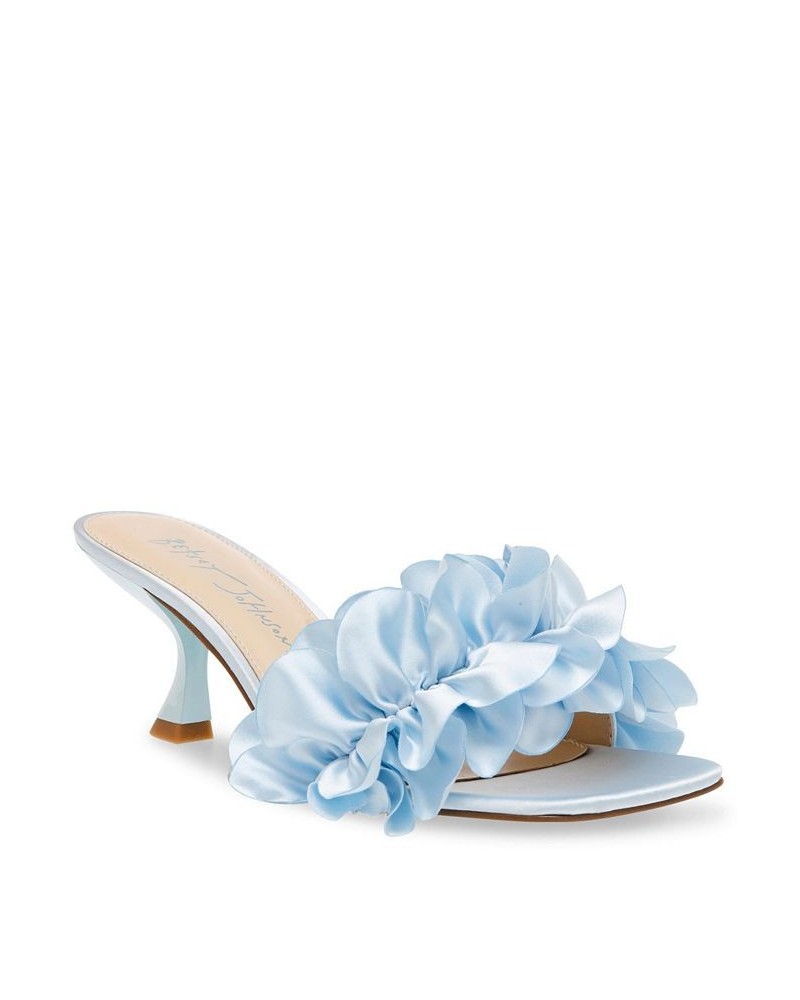 Women's Kimi Heels with Satin Ruffle Pumps Blue $59.34 Shoes