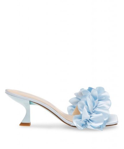 Women's Kimi Heels with Satin Ruffle Pumps Blue $59.34 Shoes