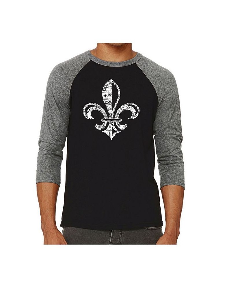 Saints Go Marching in Men's Raglan Word Art T-shirt Gray $18.45 T-Shirts