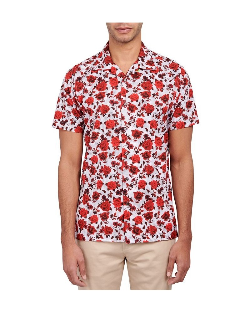 Men's Slim-Fit Non-Iron Performance Stretch Floral-Print Camp Shirt Red $29.19 Shirts