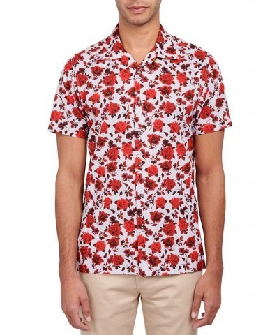 Men's Slim-Fit Non-Iron Performance Stretch Floral-Print Camp Shirt Red $29.19 Shirts