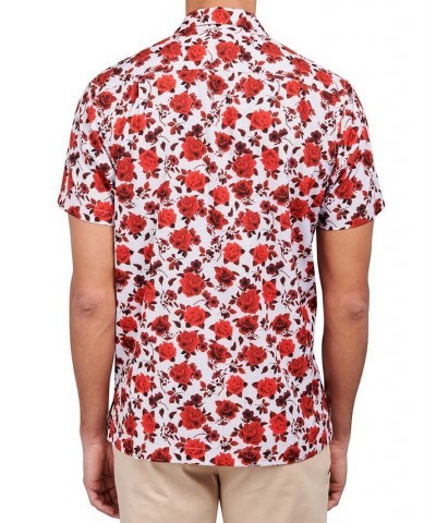 Men's Slim-Fit Non-Iron Performance Stretch Floral-Print Camp Shirt Red $29.19 Shirts