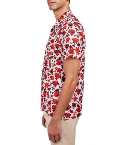 Men's Slim-Fit Non-Iron Performance Stretch Floral-Print Camp Shirt Red $29.19 Shirts