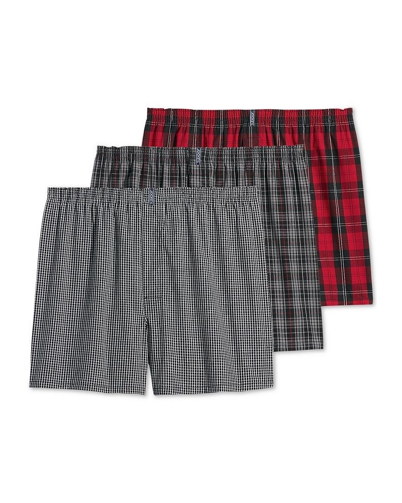 Men's 3-Pk. Woven Boxers Black and Red Plaid $12.47 Underwear