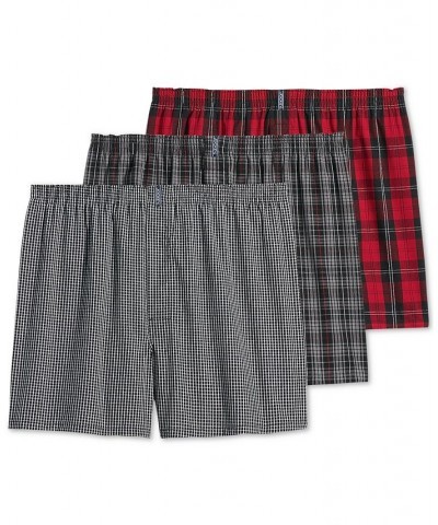 Men's 3-Pk. Woven Boxers Black and Red Plaid $12.47 Underwear