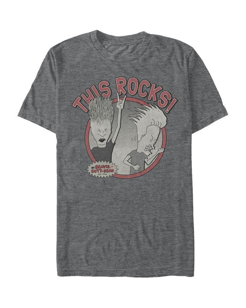 Beavis and Butthead MTV Men's Rock Out Man Logo Short Sleeve T-Shirt Gray $17.15 T-Shirts