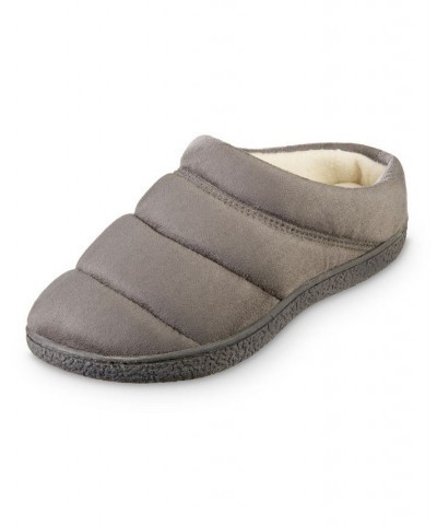 Women's Microsuede Puffer Comfort Hoodback Slippers Gray $11.96 Shoes