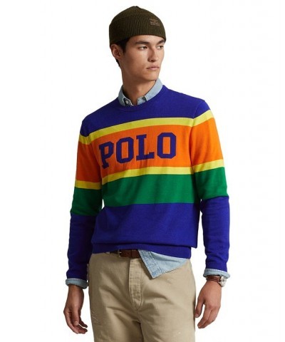 Men's Logo Striped Cotton Sweater Blue $49.40 Sweaters