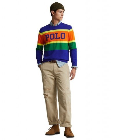 Men's Logo Striped Cotton Sweater Blue $49.40 Sweaters