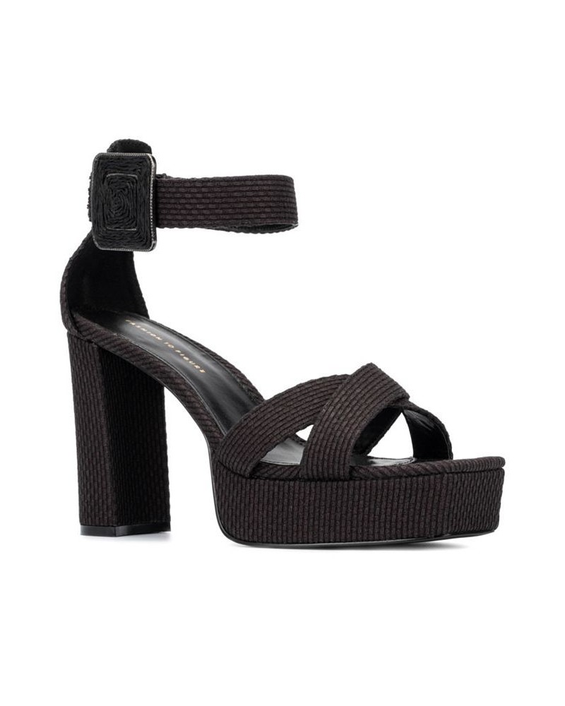 Women's Layla Wide Width Heels Sandals Black $49.47 Shoes