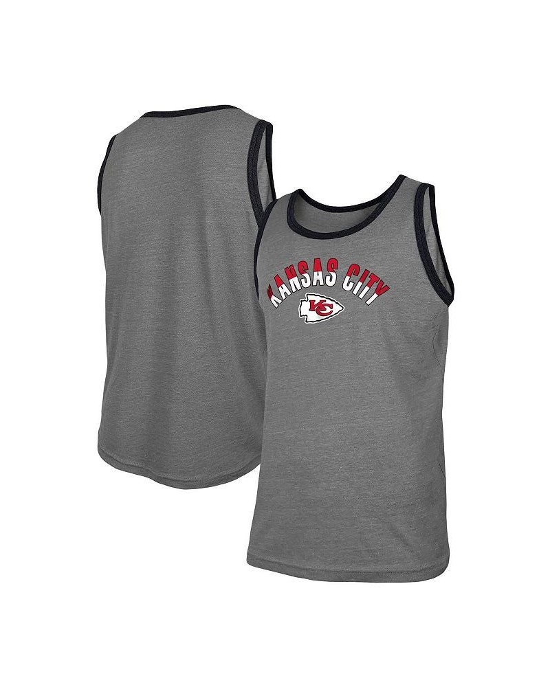 Men's Heathered Gray Kansas City Chiefs Ringer Tri-Blend Tank Top $20.51 T-Shirts