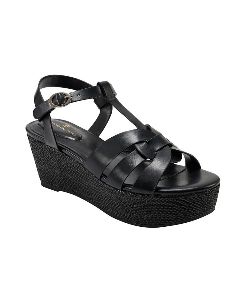 Women's Kayden Open Toe Platform Wedge Sandals Black $46.28 Shoes