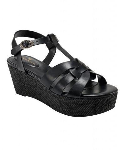 Women's Kayden Open Toe Platform Wedge Sandals Black $46.28 Shoes