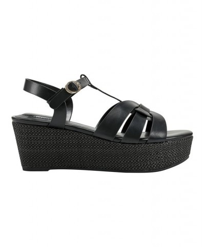 Women's Kayden Open Toe Platform Wedge Sandals Black $46.28 Shoes