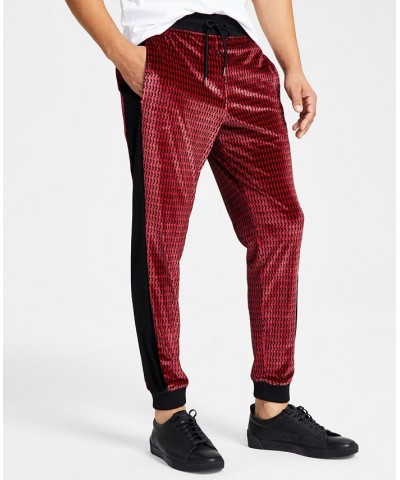 Men's Squiggly Lines Printed Drawstring Velour Pants Red $23.85 Pants