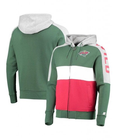 Men's Green, Red Minnesota Wild Playoffs Color Block Full-Zip Hoodie $38.49 Sweatshirt