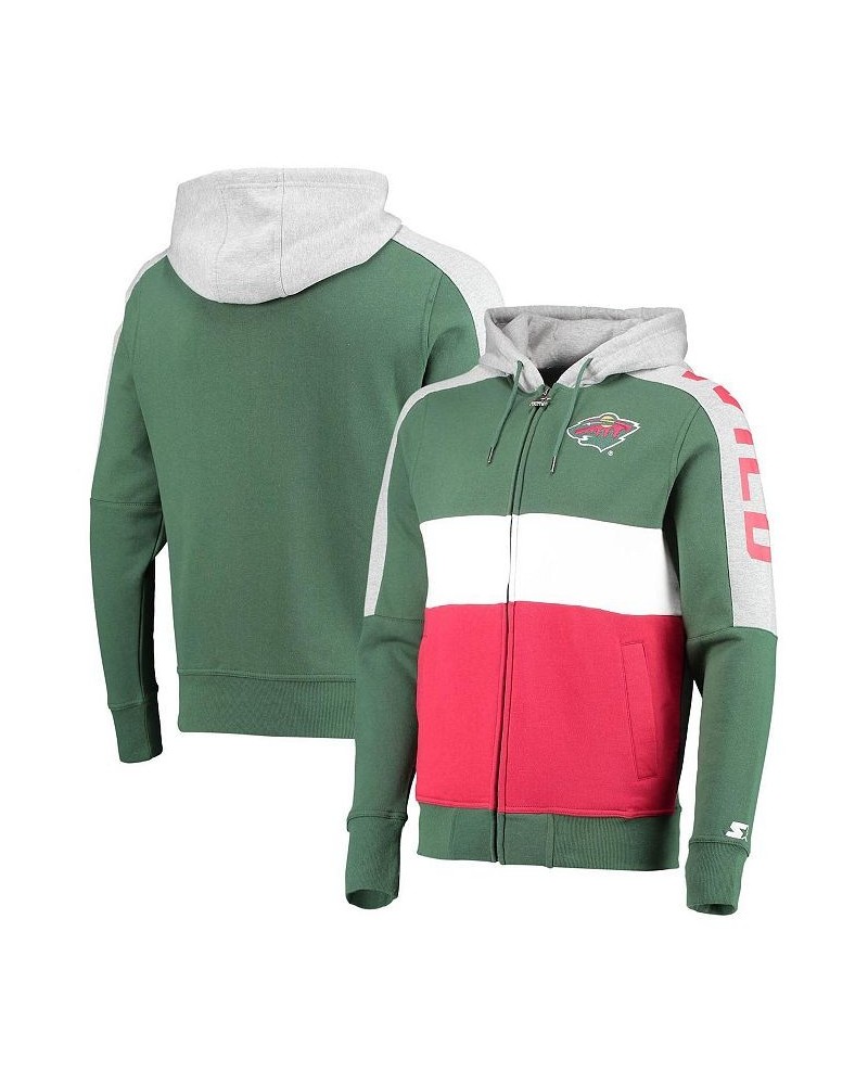 Men's Green, Red Minnesota Wild Playoffs Color Block Full-Zip Hoodie $38.49 Sweatshirt