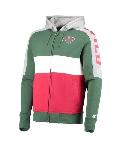 Men's Green, Red Minnesota Wild Playoffs Color Block Full-Zip Hoodie $38.49 Sweatshirt