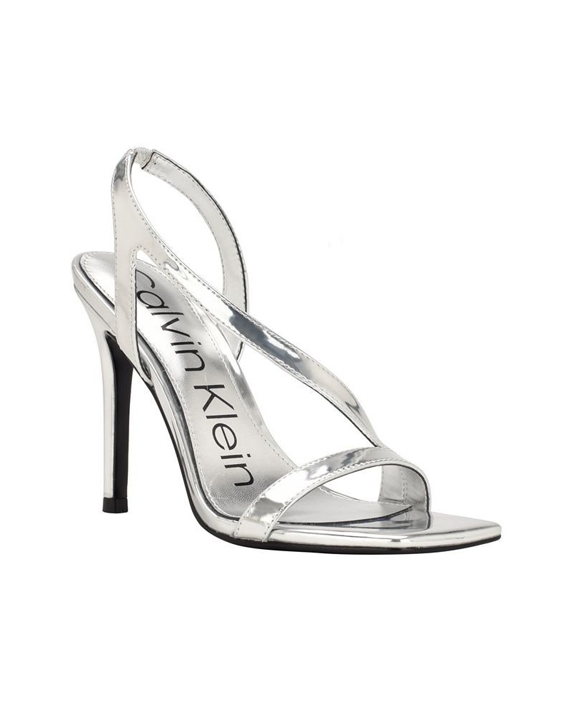 Women's Tallon Asymmetrical Strap Heeled Dress Sandals Silver $25.96 Shoes