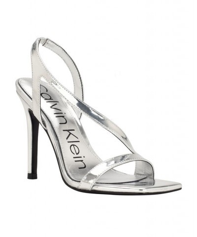 Women's Tallon Asymmetrical Strap Heeled Dress Sandals Silver $25.96 Shoes