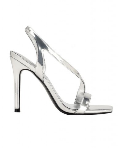 Women's Tallon Asymmetrical Strap Heeled Dress Sandals Silver $25.96 Shoes