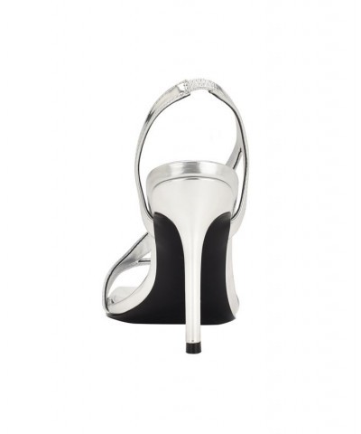 Women's Tallon Asymmetrical Strap Heeled Dress Sandals Silver $25.96 Shoes