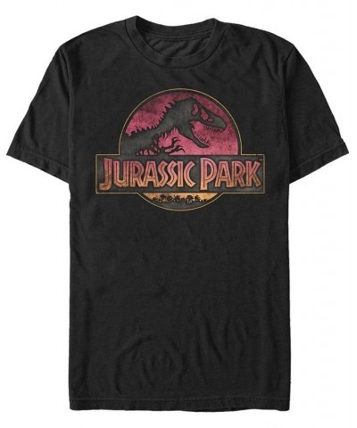 Jurassic Park Men's Distressed Gradient Logo Short Sleeve T-Shirt Black $16.45 T-Shirts