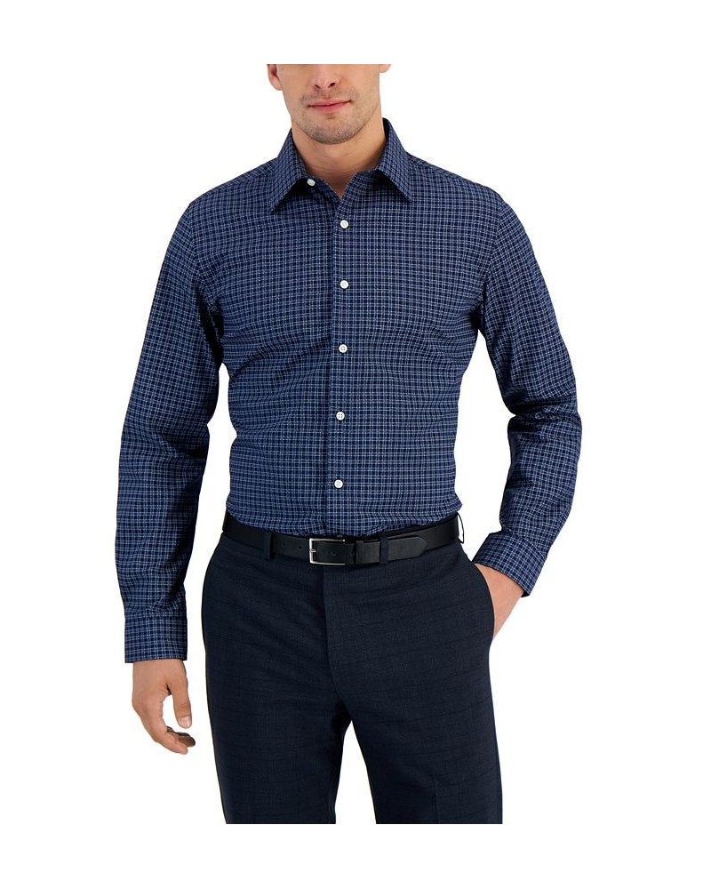 Men's Slim Fit Deco-Check Dress Shirt Blue $15.45 Dress Shirts