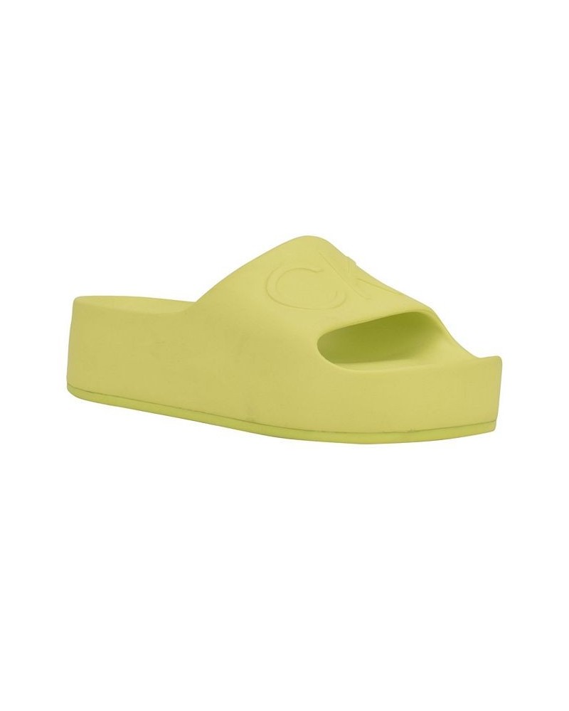 Women's Holly Logo Platform Slide Sandals Yellow $28.98 Shoes