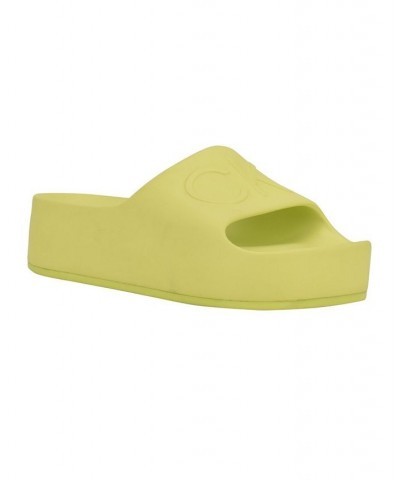 Women's Holly Logo Platform Slide Sandals Yellow $28.98 Shoes