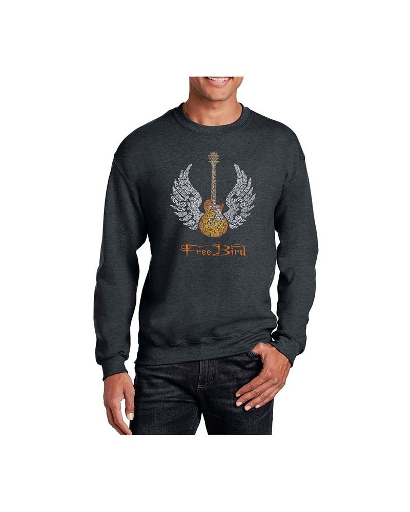 Men's Word Art Lyrics To Freebird Crewneck Sweatshirt Gray $25.99 Sweatshirt