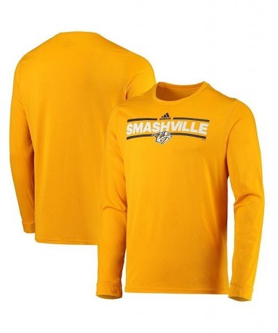 Men's Gold Nashville Predators Dassler AEROREADY Creator Long Sleeve T-shirt $19.60 T-Shirts