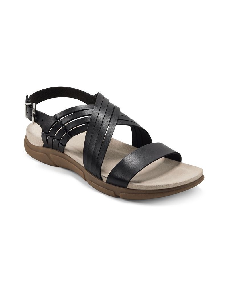 Women's Marlis Strappy Flat Sandals Black $38.25 Shoes