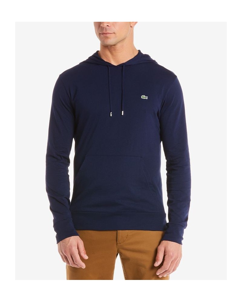 Hoodie Jersey Long Sleeve Tee Shirt with Kangaroo Pocket Blue $51.60 T-Shirts