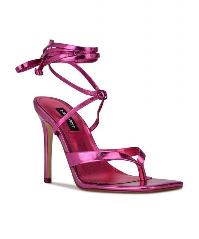 Women's Terrie Ankle Wrap Heeled Sandals Pink $54.45 Shoes