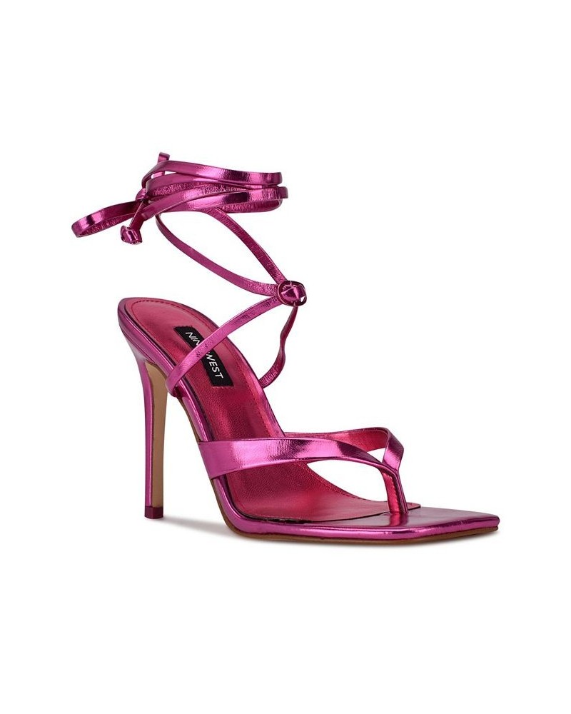 Women's Terrie Ankle Wrap Heeled Sandals Pink $54.45 Shoes