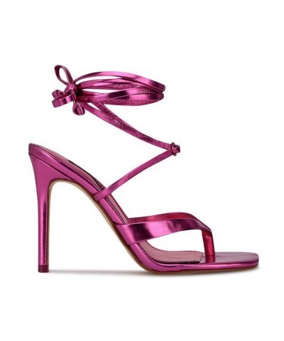 Women's Terrie Ankle Wrap Heeled Sandals Pink $54.45 Shoes