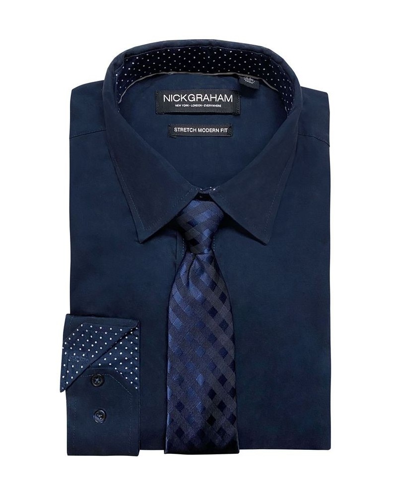 Men's Modern-Fit Stretch Dress Shirt & Tonal Plaid Tie Set Blue $22.32 Dress Shirts