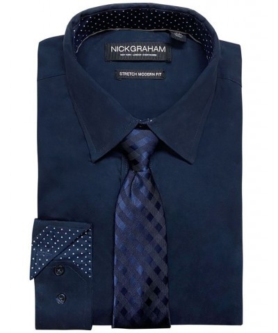 Men's Modern-Fit Stretch Dress Shirt & Tonal Plaid Tie Set Blue $22.32 Dress Shirts