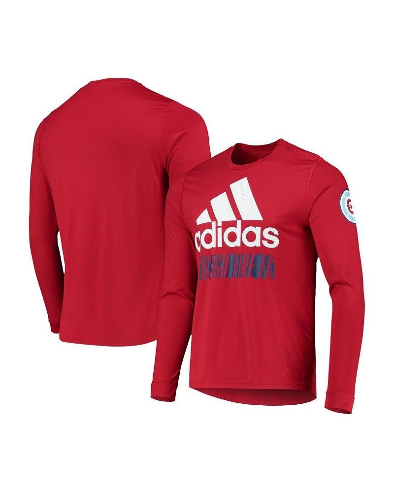 Men's Red Chicago Fire Vintage-Like Performance Long Sleeve T-shirt $24.00 T-Shirts