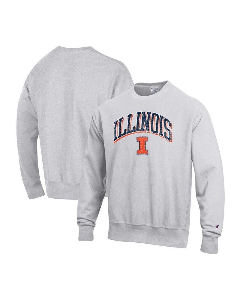 Men's Gray Illinois Fighting Illini Arch Over Logo Reverse Weave Pullover Sweatshirt $42.50 Sweatshirt