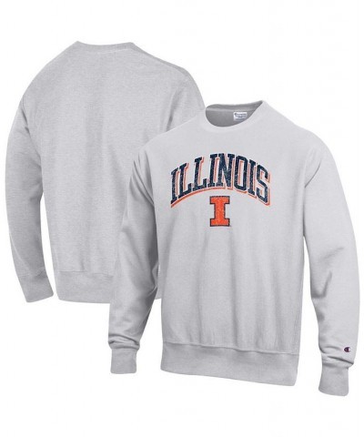 Men's Gray Illinois Fighting Illini Arch Over Logo Reverse Weave Pullover Sweatshirt $42.50 Sweatshirt