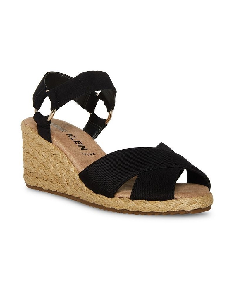 Women's Ellis Espadrille Buckle Wedge Sandals Black $45.54 Shoes