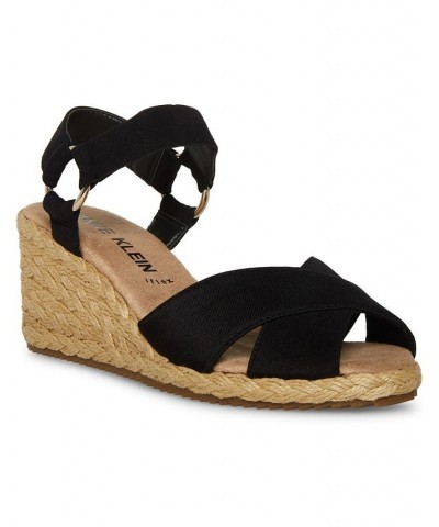 Women's Ellis Espadrille Buckle Wedge Sandals Black $45.54 Shoes