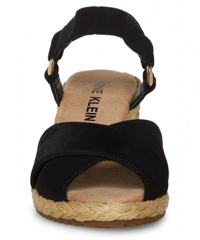 Women's Ellis Espadrille Buckle Wedge Sandals Black $45.54 Shoes