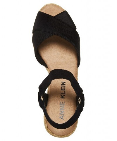 Women's Ellis Espadrille Buckle Wedge Sandals Black $45.54 Shoes