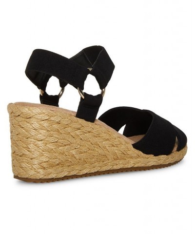 Women's Ellis Espadrille Buckle Wedge Sandals Black $45.54 Shoes