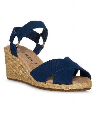 Women's Ellis Espadrille Buckle Wedge Sandals Black $45.54 Shoes