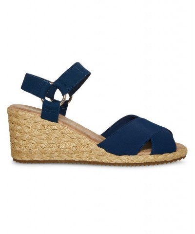 Women's Ellis Espadrille Buckle Wedge Sandals Black $45.54 Shoes